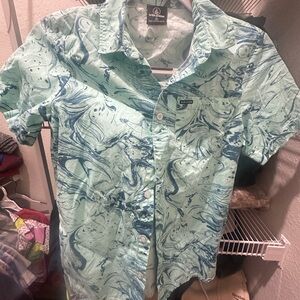 Volcom Blue and Green Marble Wave Shirt